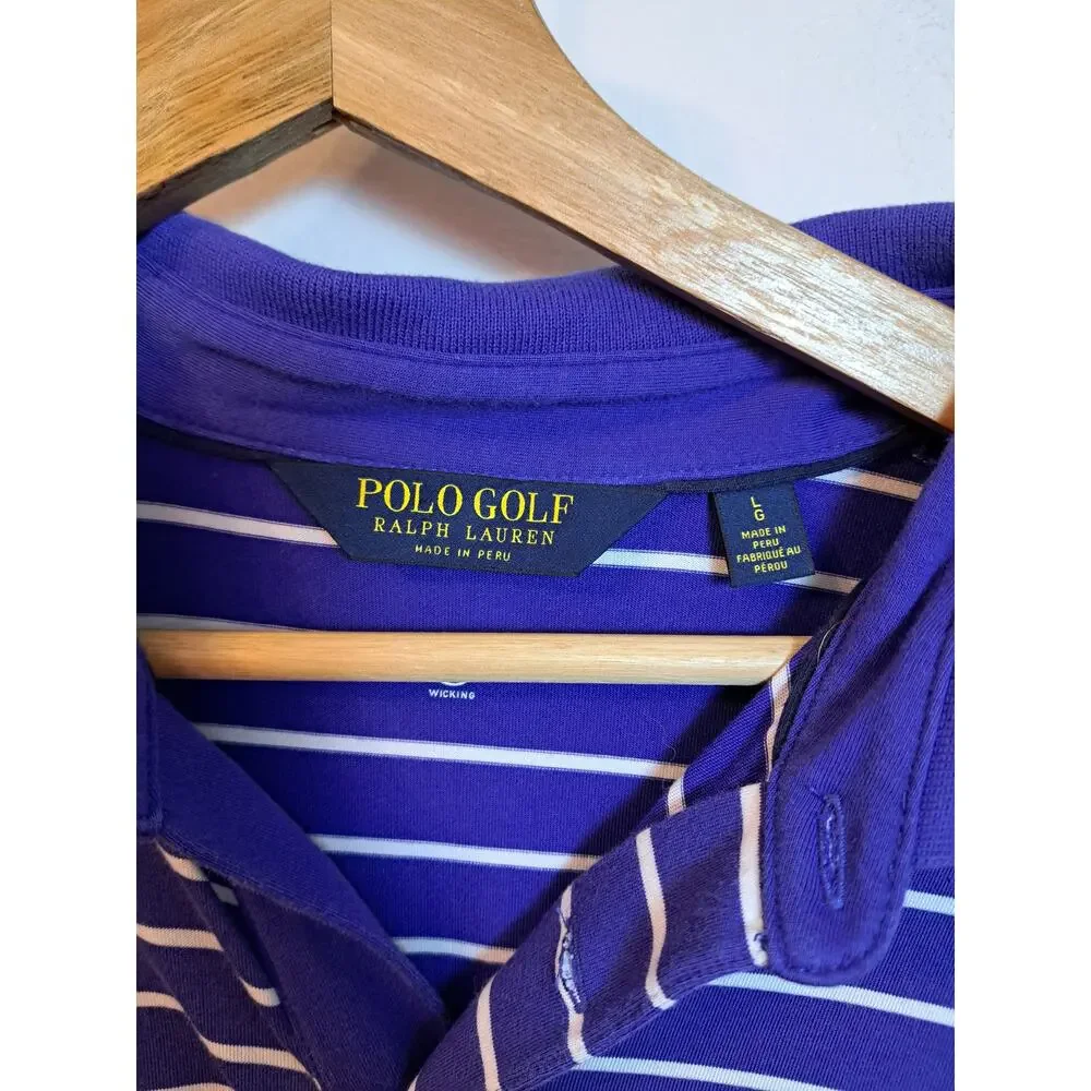 Ralph Lauren Polo Shirt Mens L  Blue Striped Short Sleeve Golf